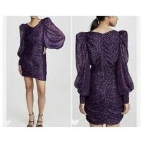 For Love & Lemons La Villette Mini Dress Purple sequins Balloon Sleeves 80s!  M - Picture 4 of 15